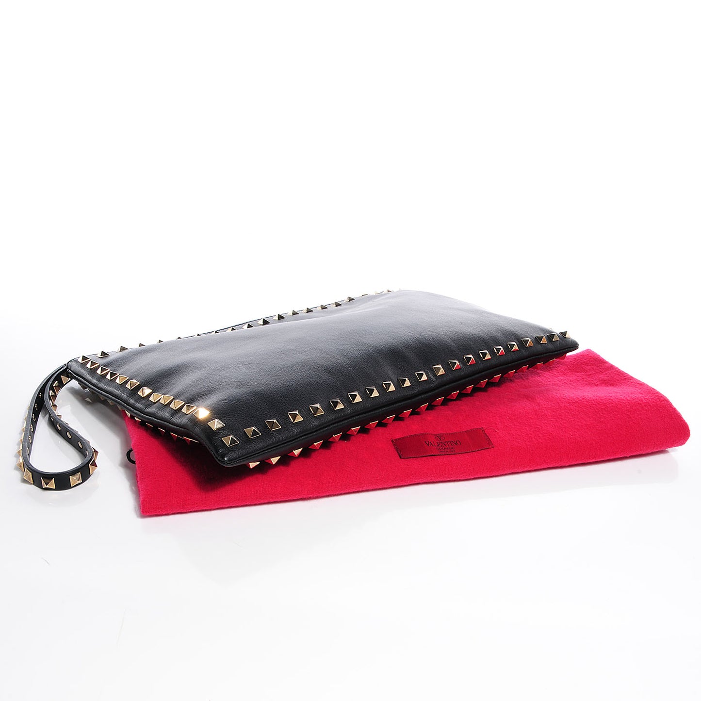 Vitello Large Rockstud Zip Wristlet Pouch Black
