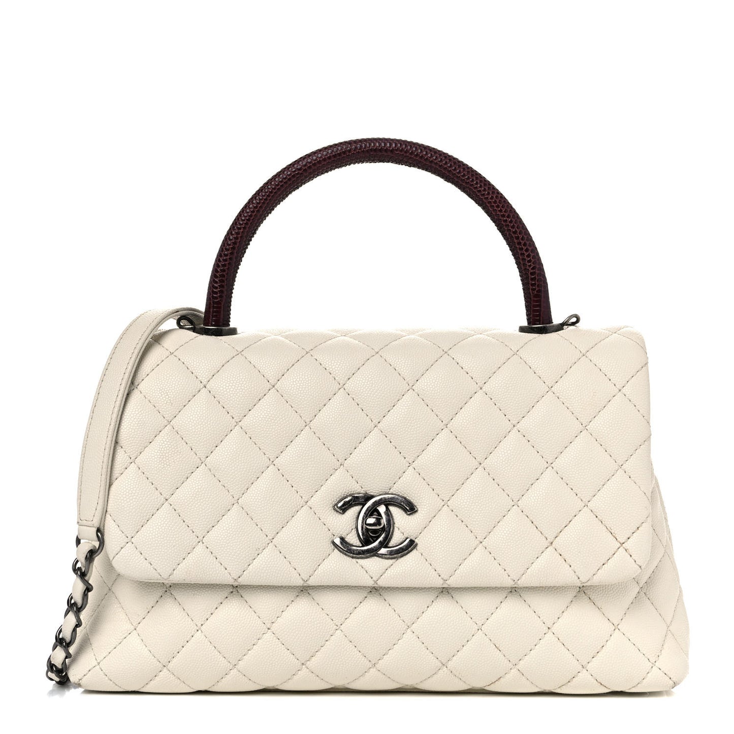 Caviar Lizard Quilted Small Coco Handle Flap Ivory