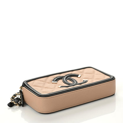 Chanel Caviar Quilted CC Filigree Clutch With Chain Beige Black 7 of 10