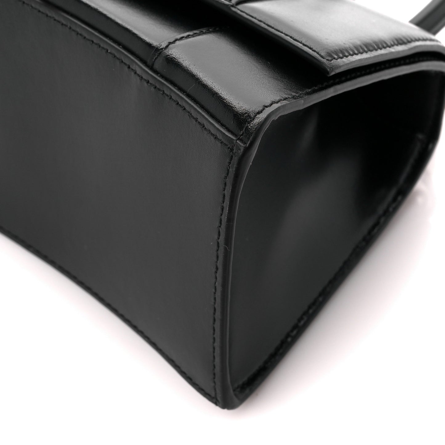 Shiny Box Calfskin Small Hourglass Top Handle Bag Black