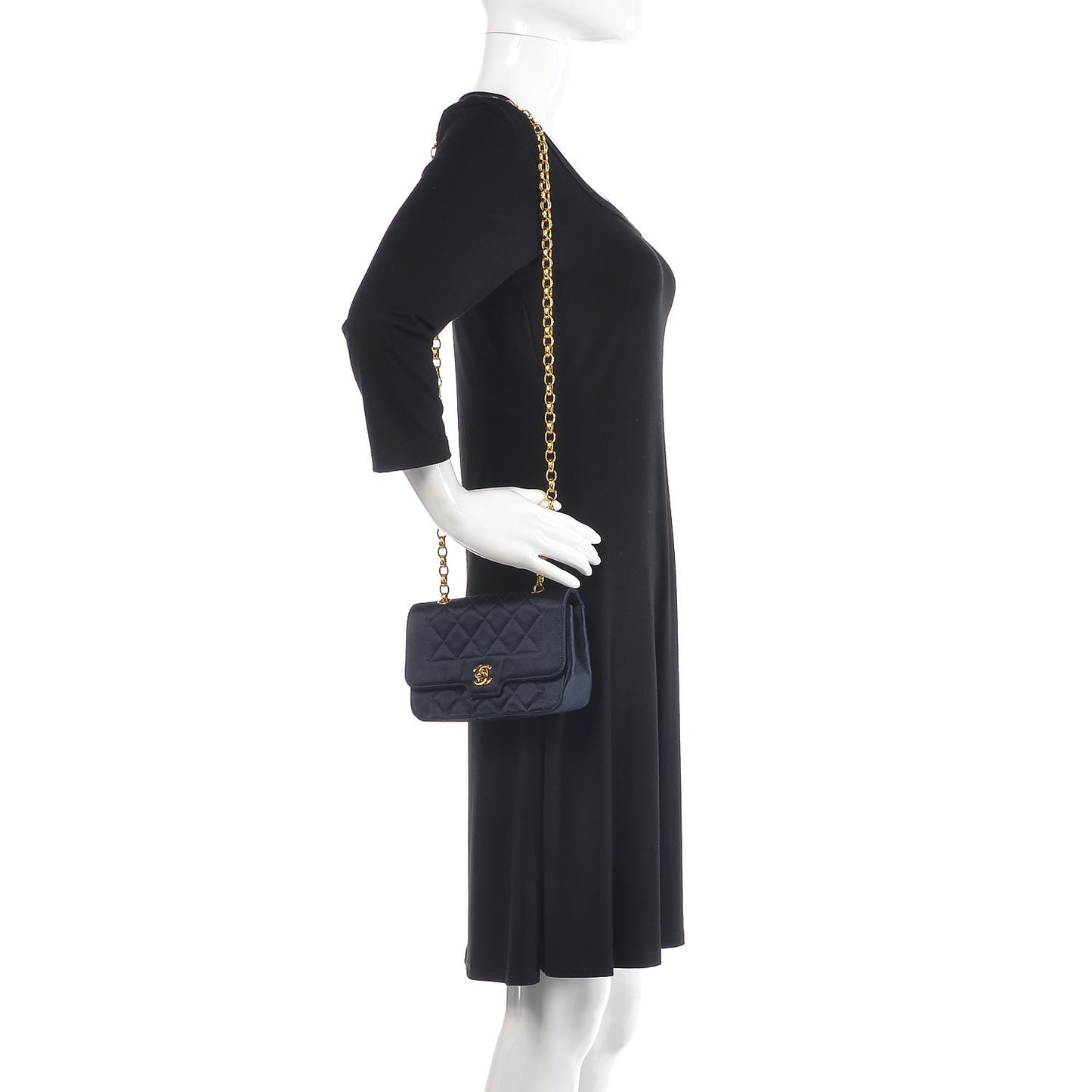 Satin Quilted Mini Evening Flap Navy