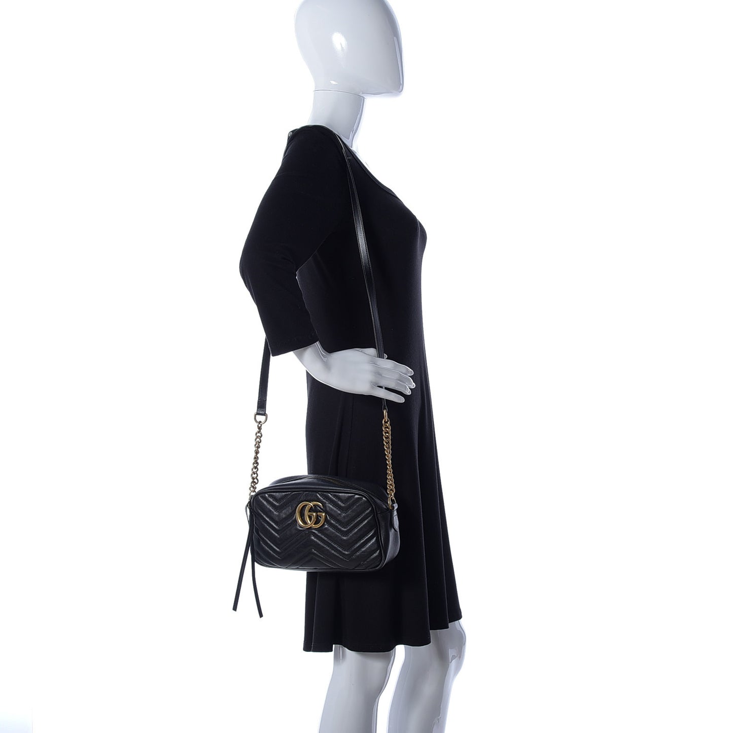 Calfskin Matelasse Small GG Marmont Chain Shoulder Bag Black