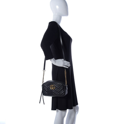 Gucci Calfskin Matelasse Small GG Marmont Chain Shoulder Bag Black 2 of 9