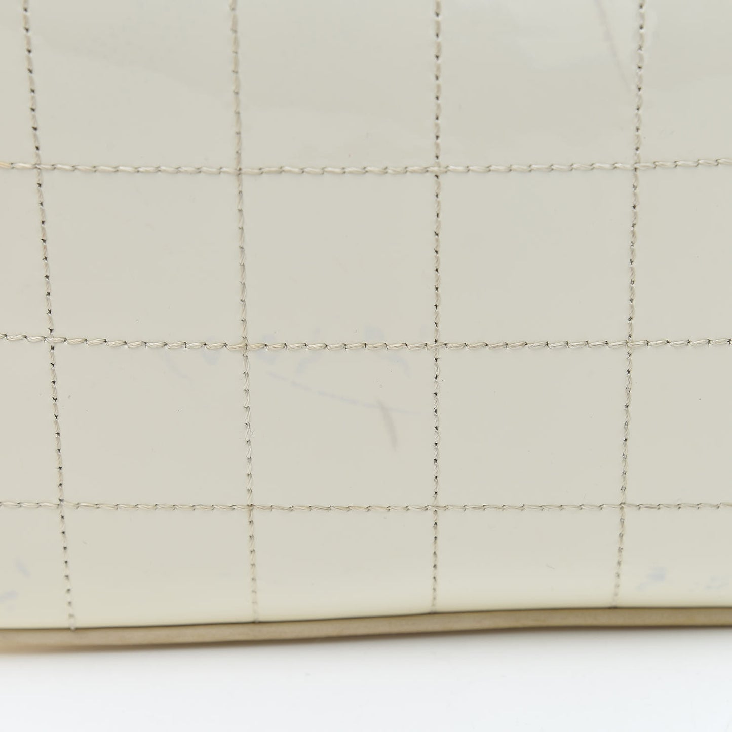 Patent Square Stitched CC Flap Clutch White