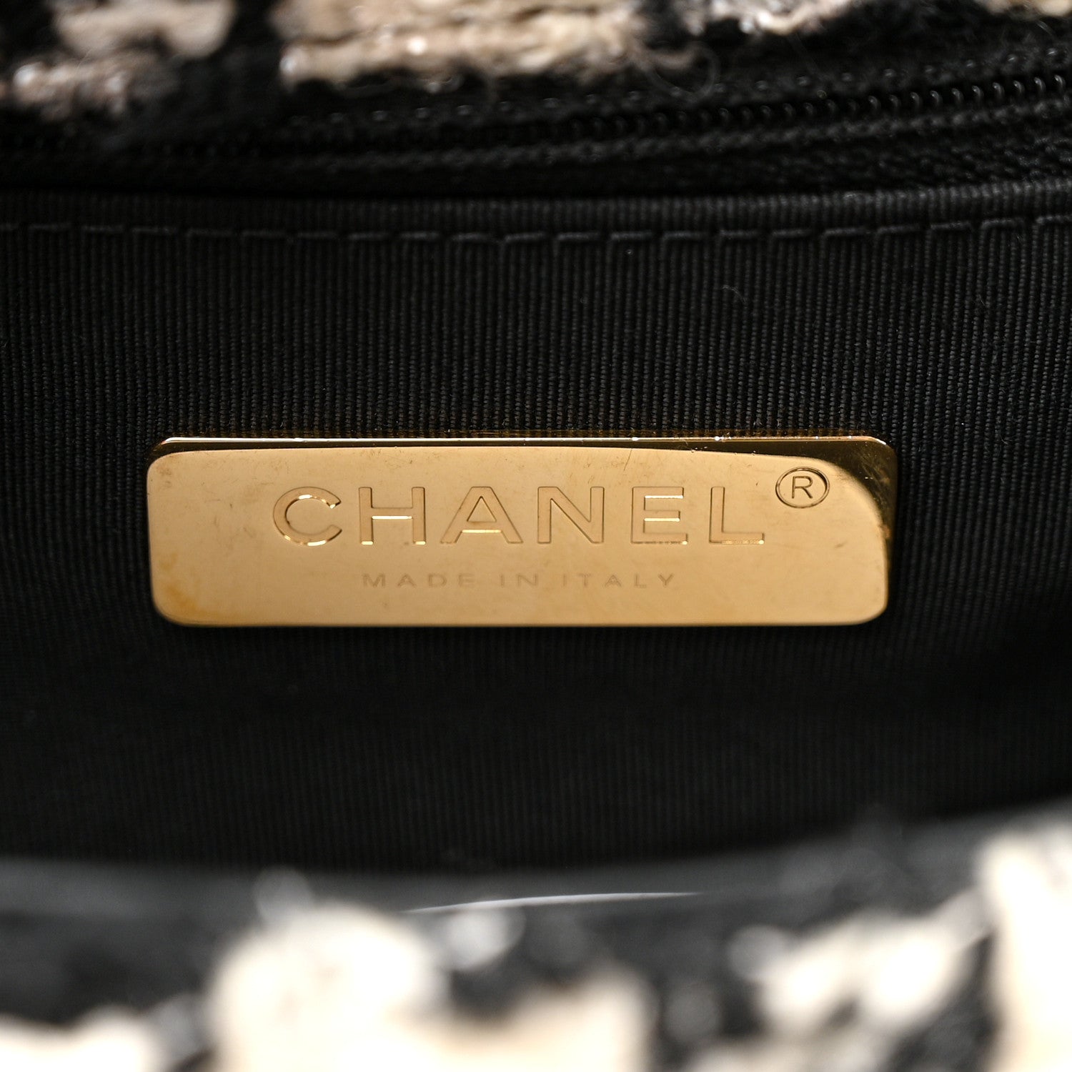 Chanel Tweed Quilted Medium Chanel 19 Flap Black Ecru White 6 of 13