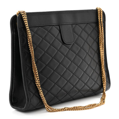 Saint Laurent Lambskin Quilted Monogram Baby Victoire Chain Clutch Bag Black 3 of 10