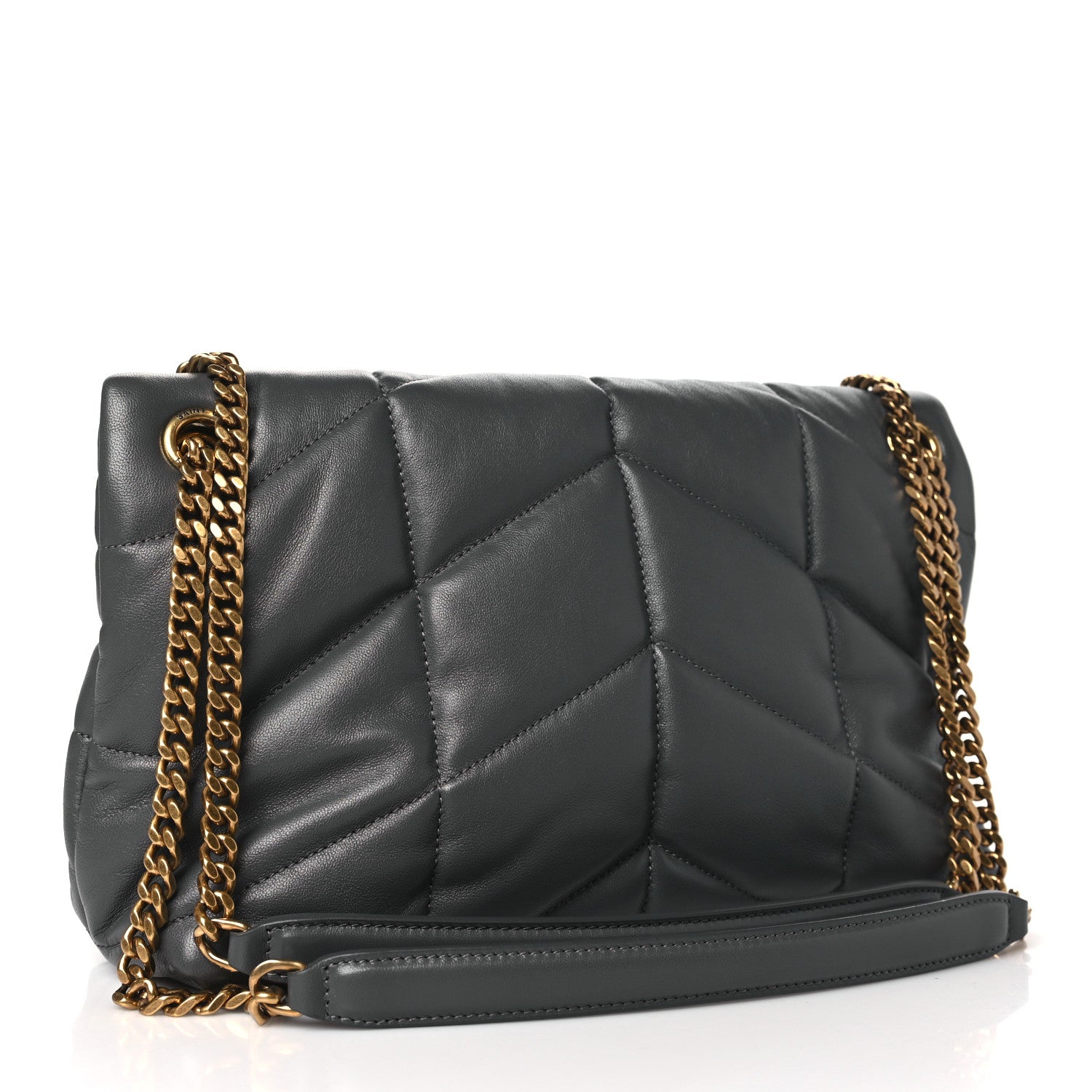 Saint Laurent Calfskin Quilted Small Loulou Puffer Monogram Chain Satchel Storm 3 of 10