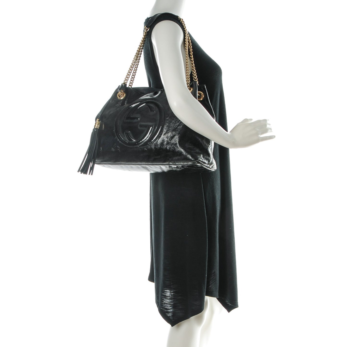 Patent Medium Soho Chain Shoulder Bag Black