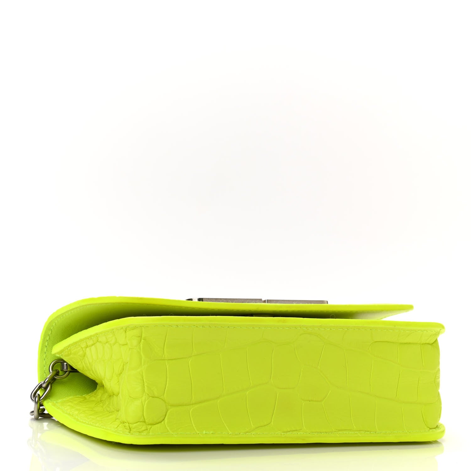 Balenciaga Extra Supple Calfskin Crocodile Embossed Gossip Wallet On Chain Fluo Yellow 4 of 11