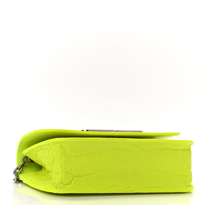 Balenciaga Extra Supple Calfskin Crocodile Embossed Gossip Wallet On Chain Fluo Yellow 4 of 11
