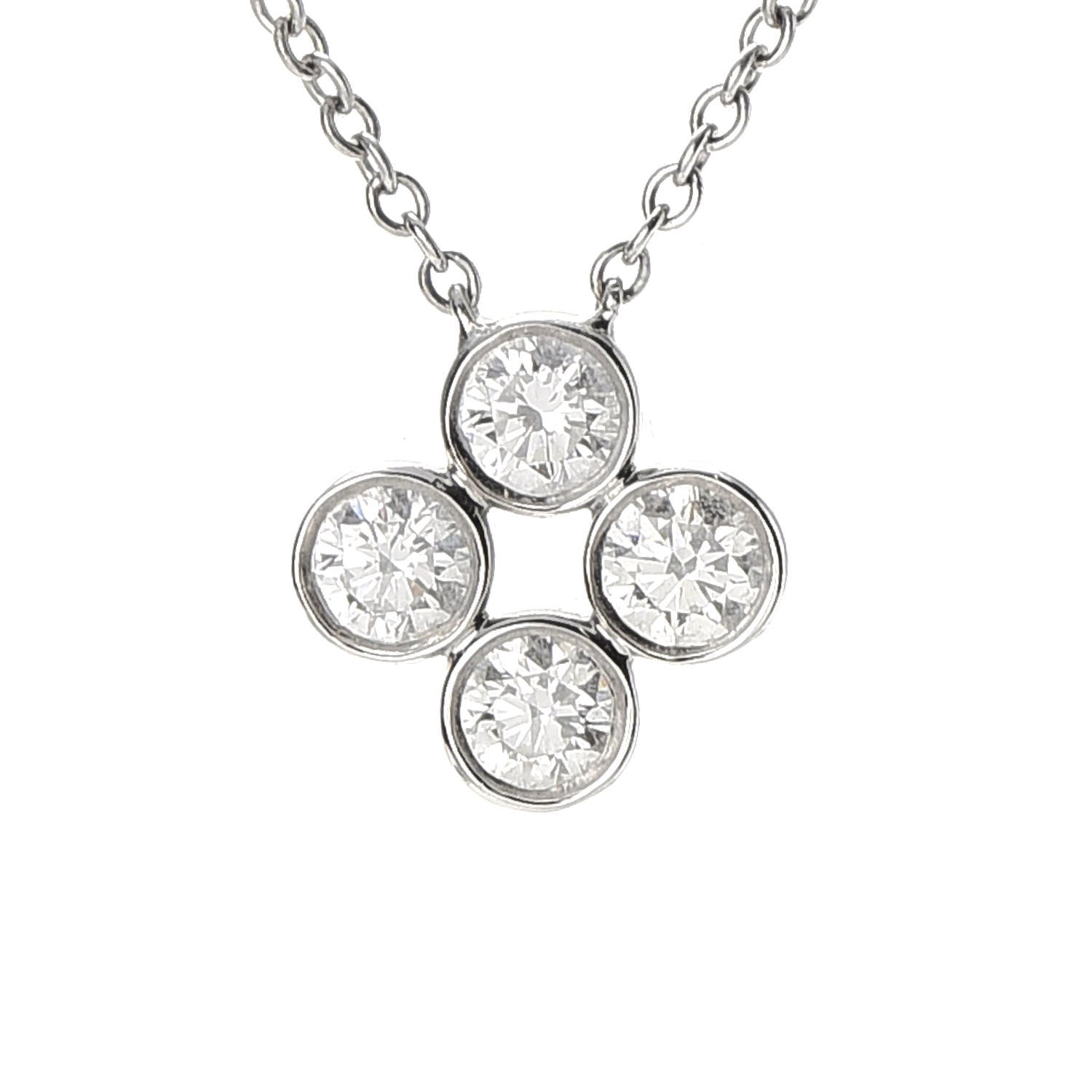Tiffany Platinum Diamond Four-Stone Pendant Necklace 4 of 5
