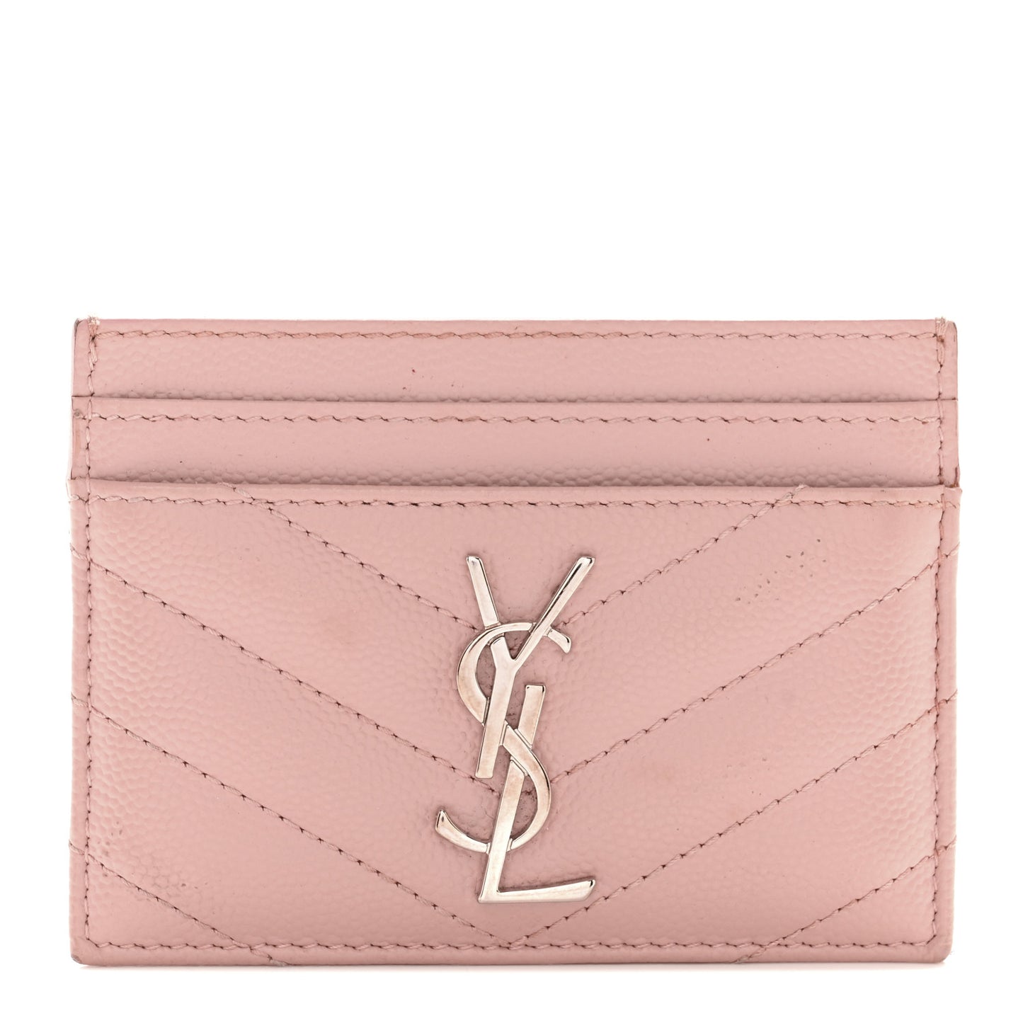 Grain De Poudre Matelasse Chevron Monogram Credit Card Case Pale Pink