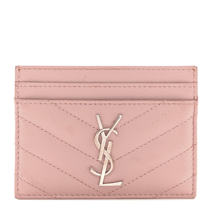 Saint Laurent Grain De Poudre Matelasse Chevron Monogram Credit Card Case Pale Pink 1 of 8