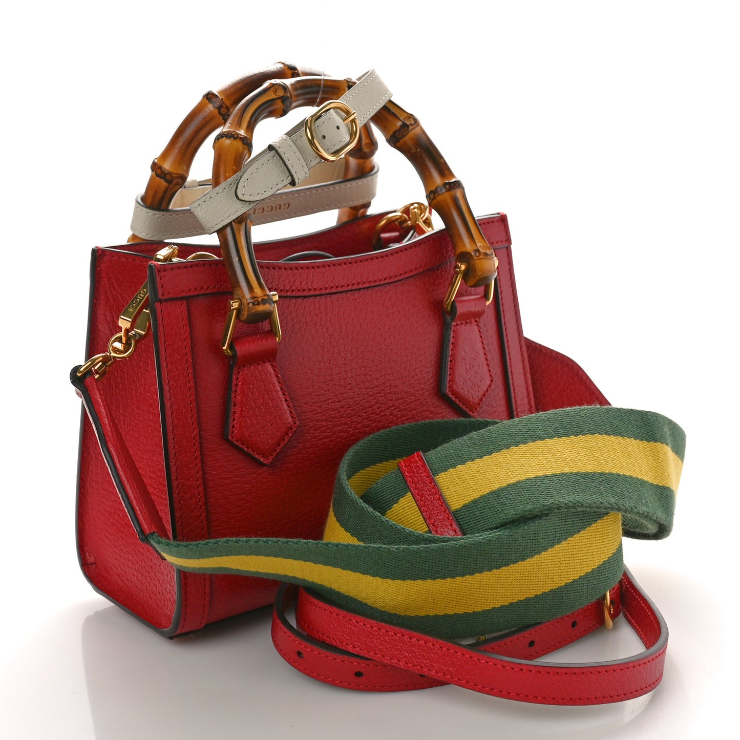 Textured Dollar Calfskin Web Mini Diana Tote Bag Red