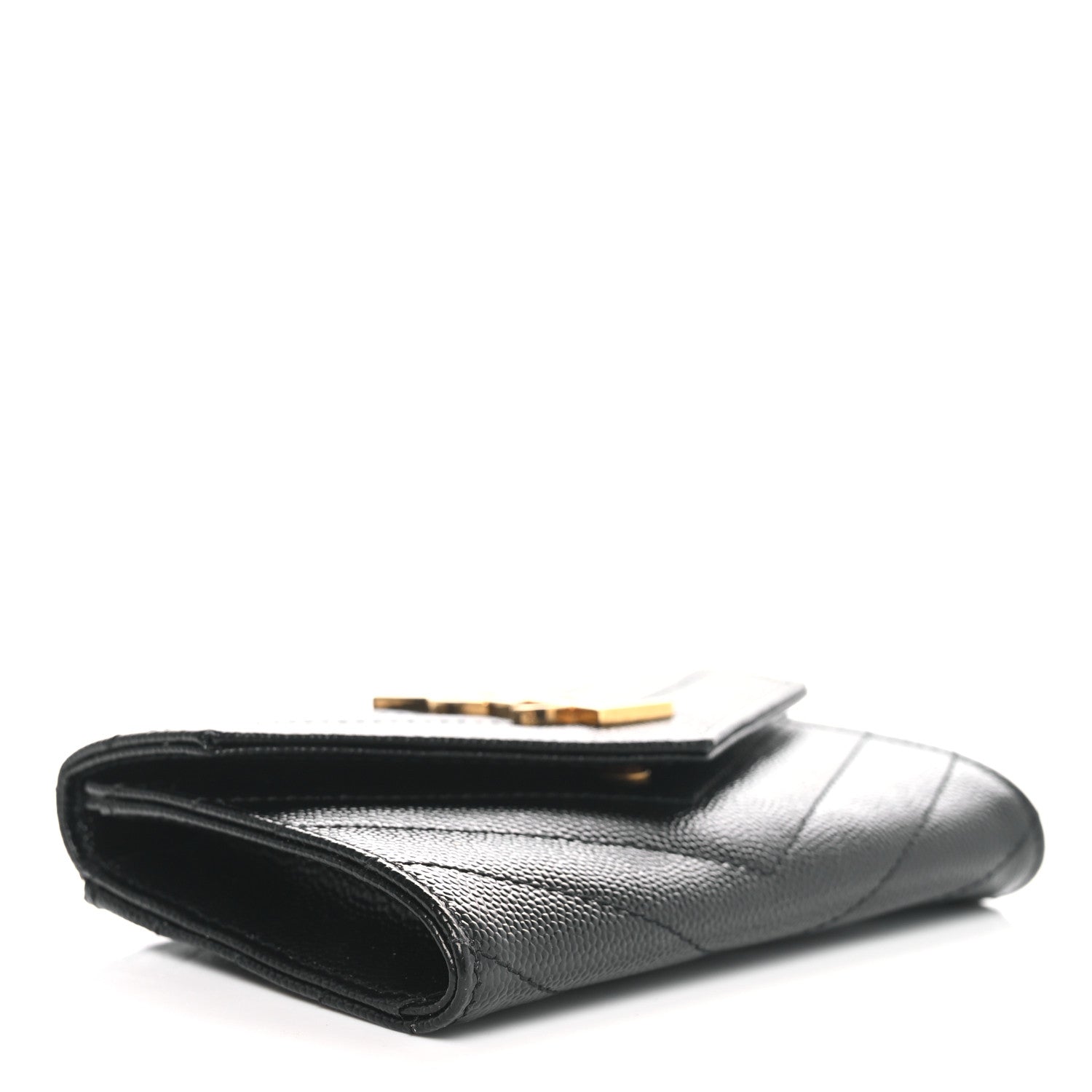 Saint Laurent Grain De Poudre Matelasse Chevron Small Monogram Envelope Wallet Black 4 of 6