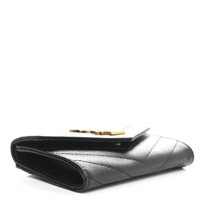 Saint Laurent Grain De Poudre Matelasse Chevron Small Monogram Envelope Wallet Black 4 of 6