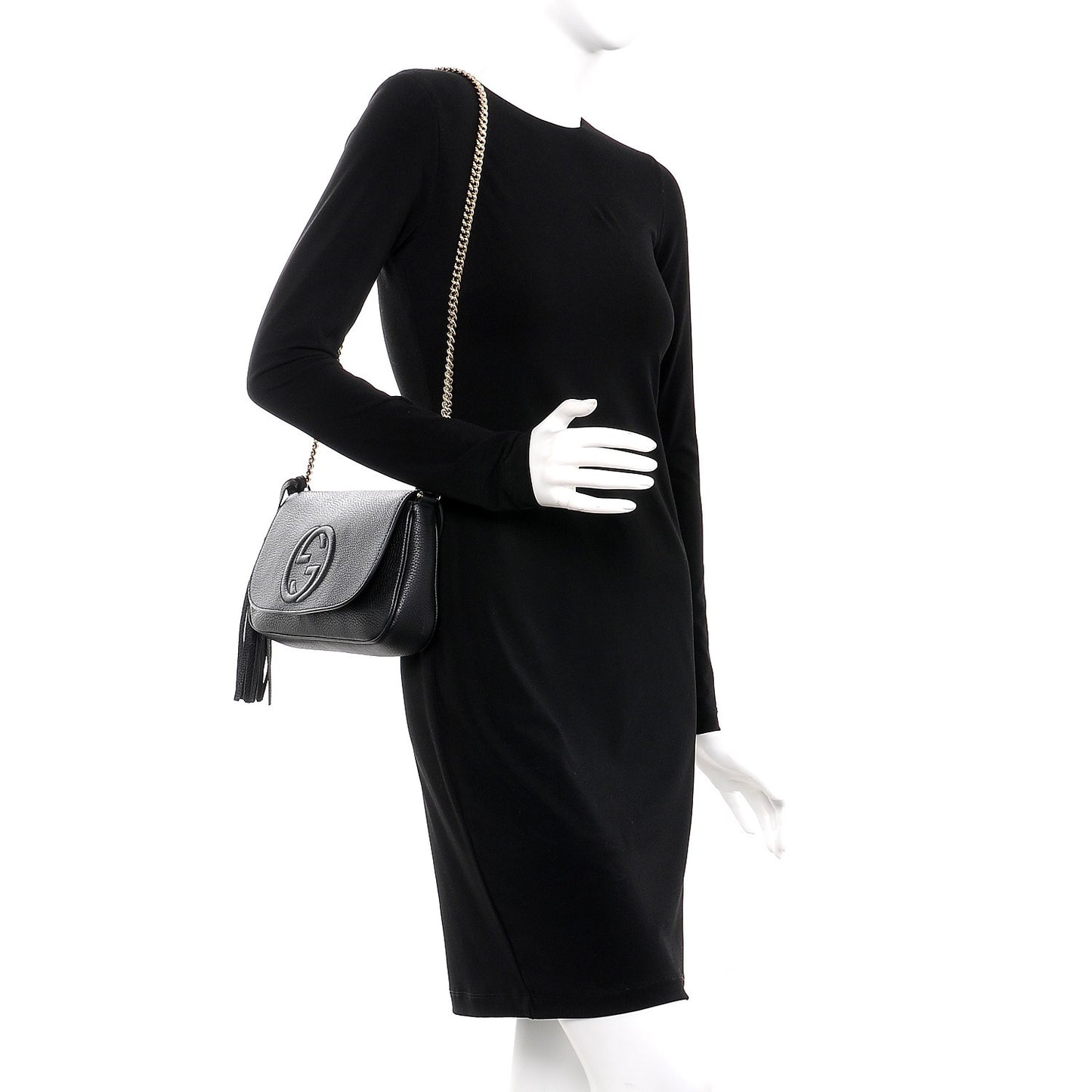 Pebbled Calfskin Medium Soho Flap Crossbody Black