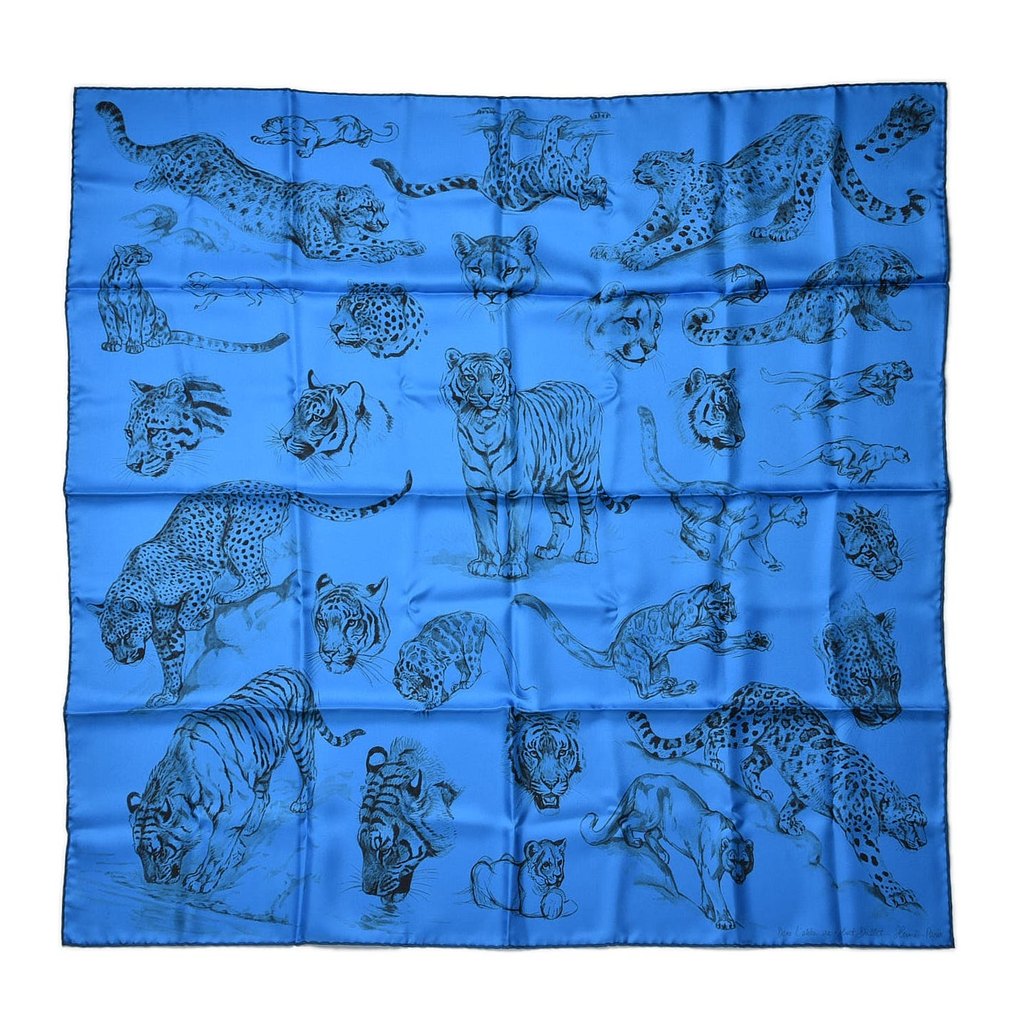 Silk Dans l'atelier de Robert Dallet Scarf 90 Bleu Vif Anthracite Gris