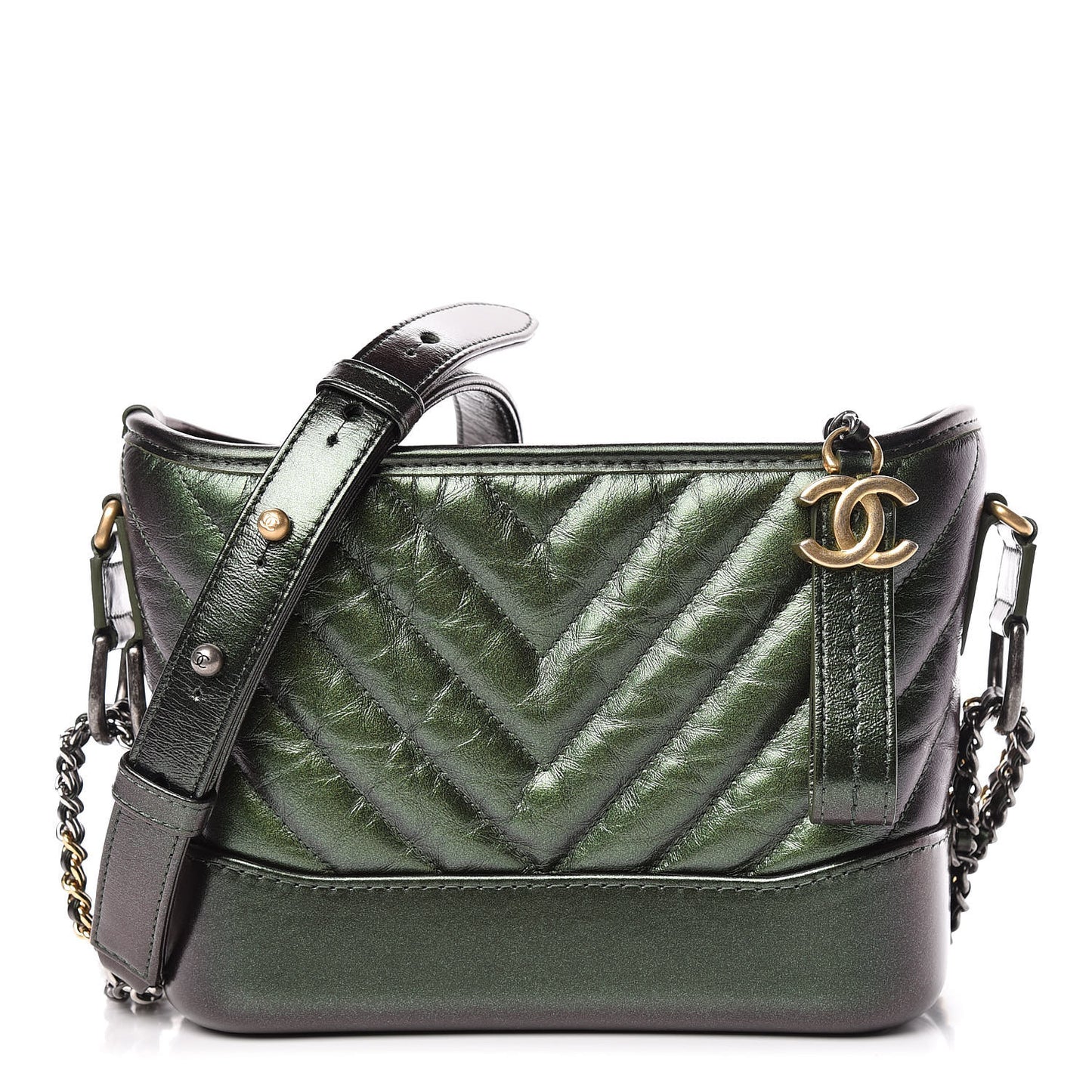Metallic Calfskin Chevron Quilted Small Gabrielle Hobo Green