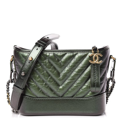 Chanel Metallic Calfskin Chevron Quilted Small Gabrielle Hobo Green 1 of 11