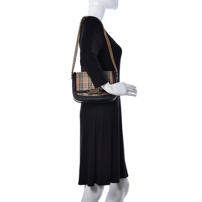 Burberry Smooth Calfskin 1983 Knight Check Link Shoulder Bag Black 2 of 9