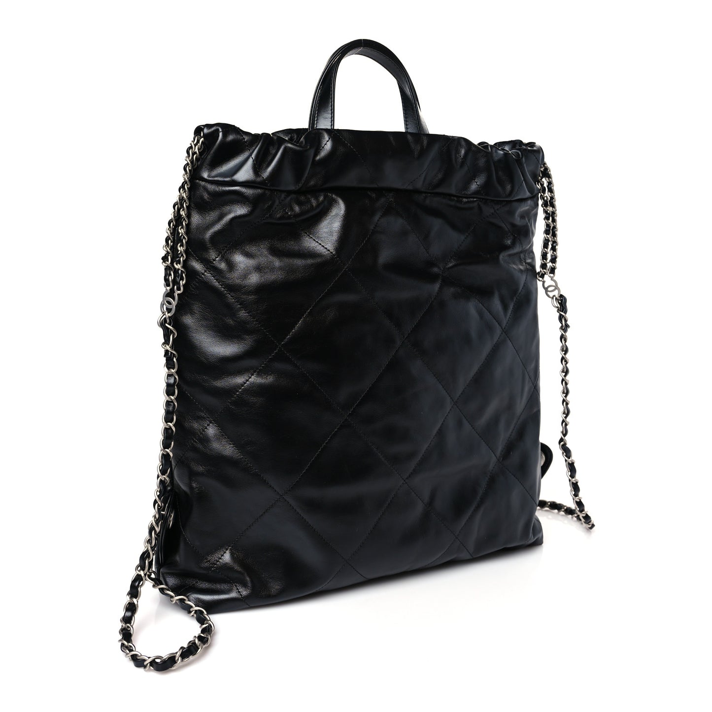 Shiny Calfskin Quilted Chanel 22 Backpack Black