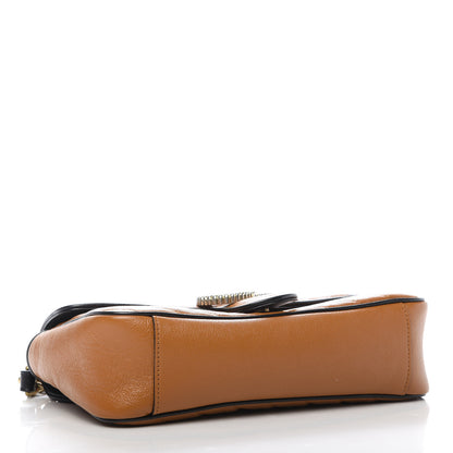 Gucci Vintage Effect Calfskin Matelasse Diagonal Small Torchon GG Marmont Shoulder Bag Cognac Black 4 of 9