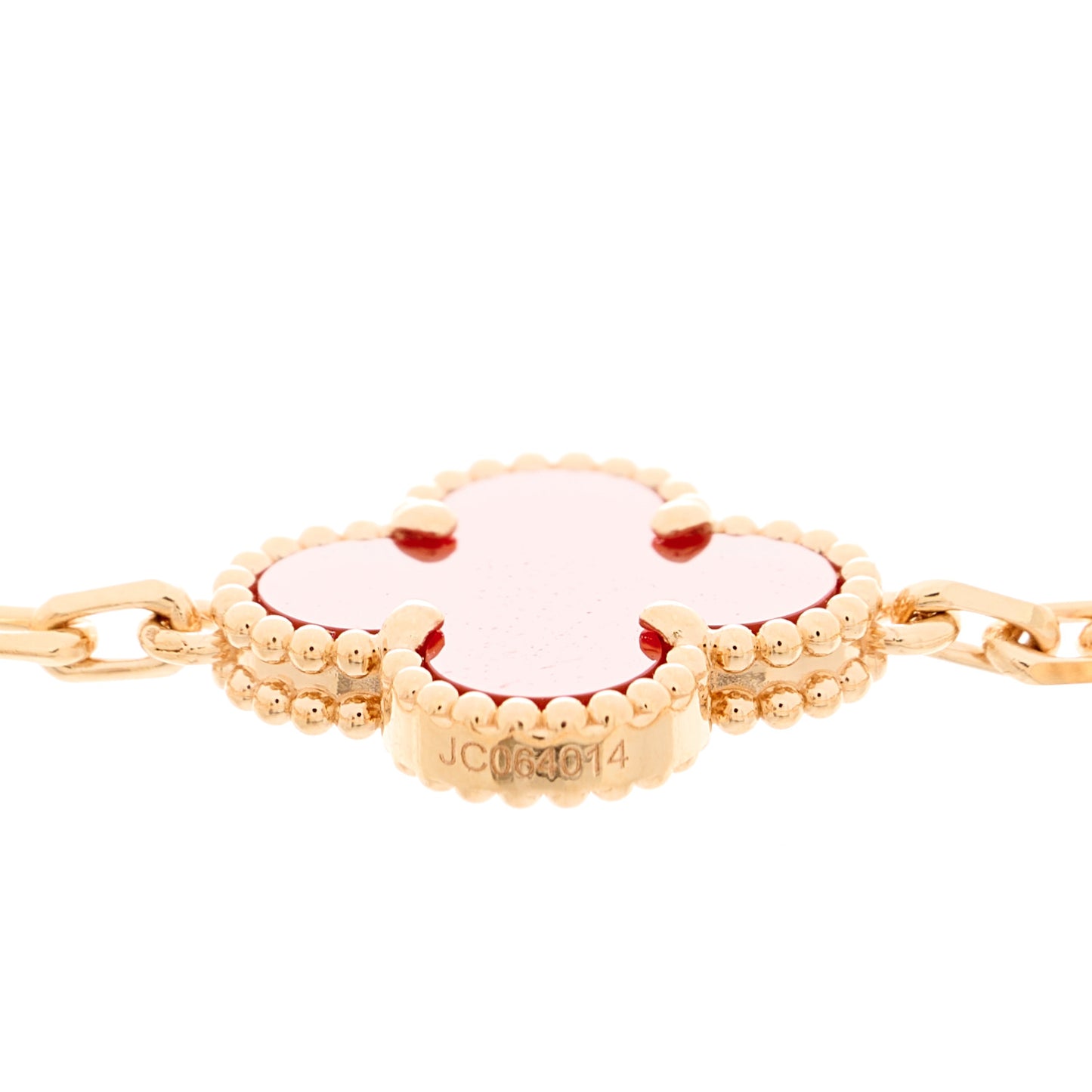 18K Rose Gold Carnelian 5 Motifs Guilloche Vintage Alhambra Bracelet