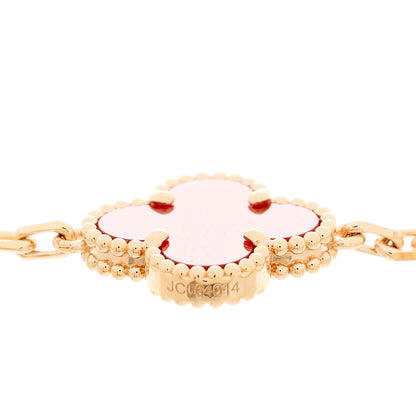 Van Cleef & Arpels 18K Rose Gold Carnelian 5 Motifs Guilloche Vintage Alhambra Bracelet 3 of 5