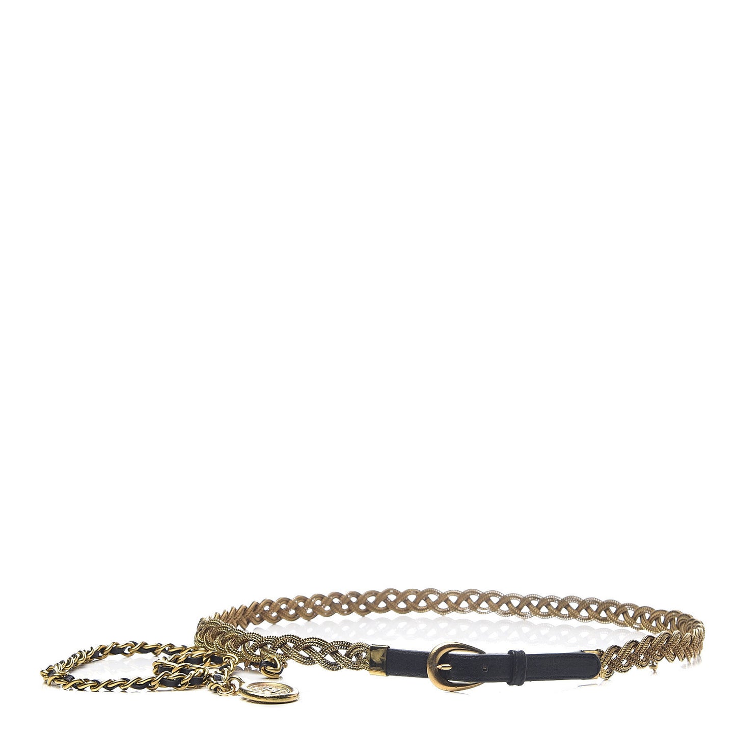 Lambskin Chain Brained CC Medallion Belt 75 30 Black Gold