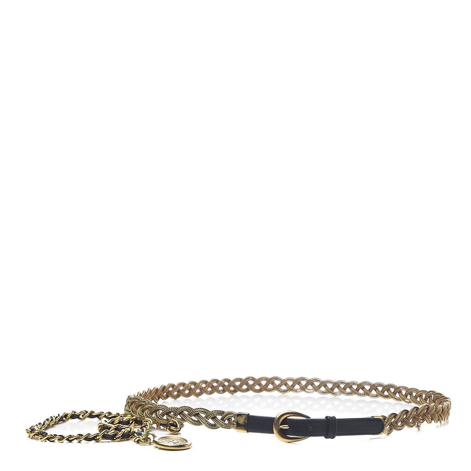 Chanel Lambskin Chain Brained CC Medallion Belt 75 30 Black Gold 1 of 3