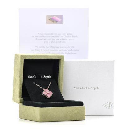 Van Cleef & Arpels 18K Rose Gold Diamond Rhodonite Vintage Alhambra Pendant Necklace 7 of 7