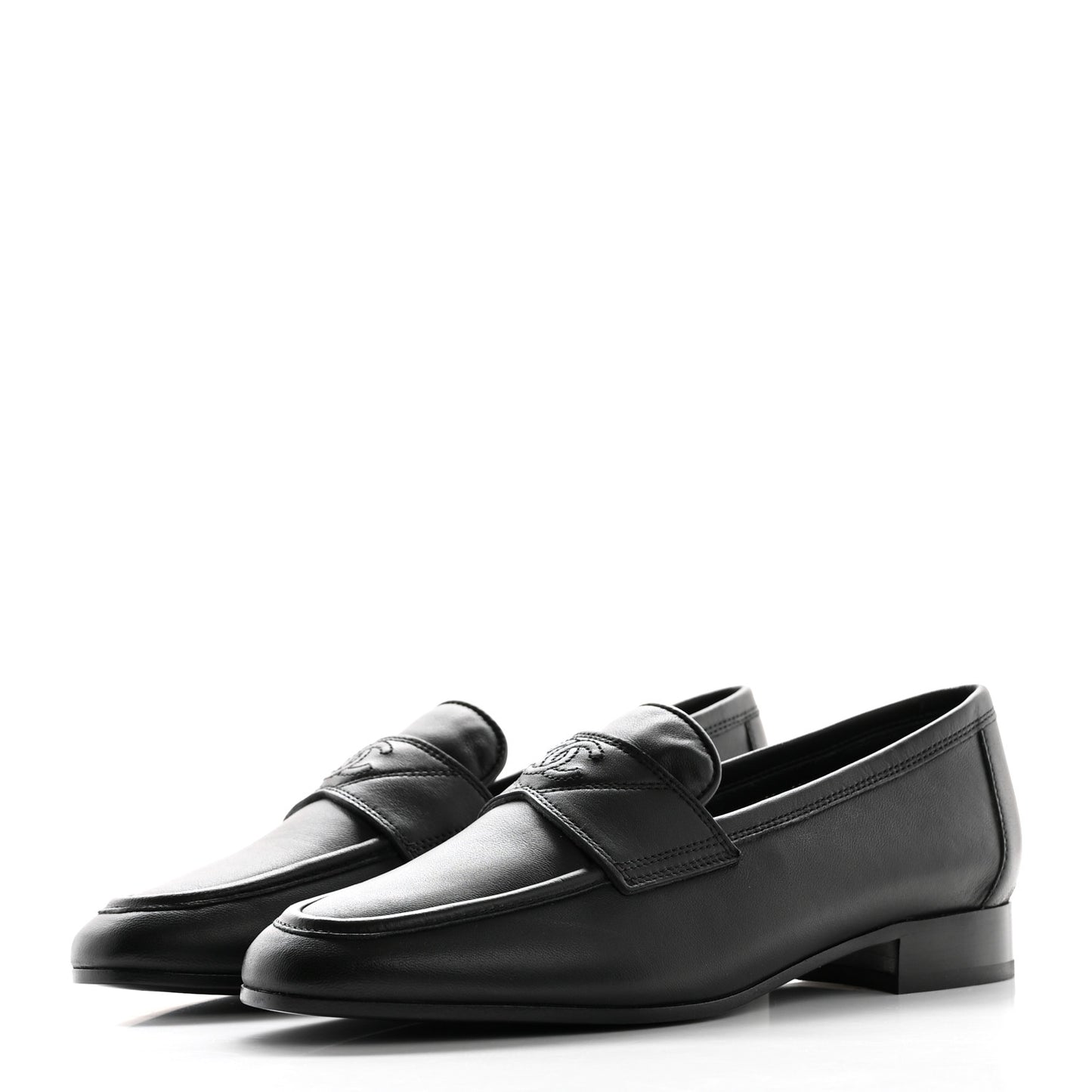 Calfskin Mens Stitched CC Loafers 37 Black