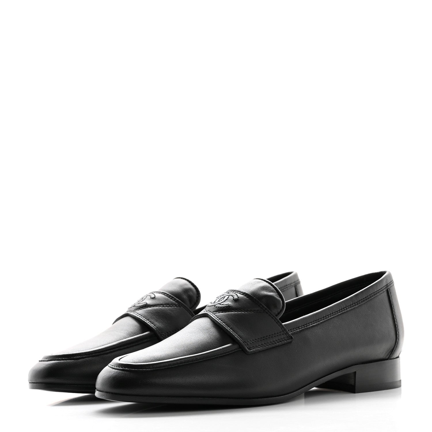 Chanel Calfskin Mens Stitched CC Loafers 37 Black 3 of 8