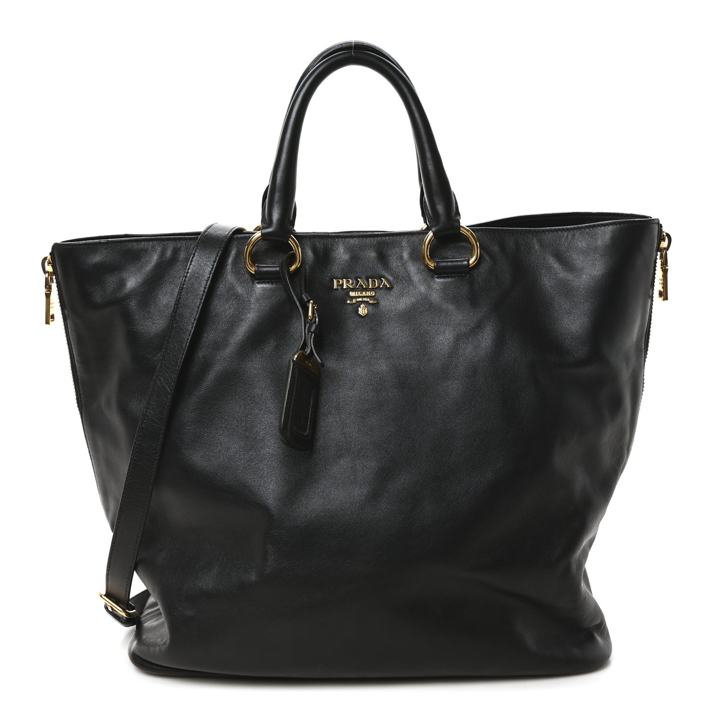Soft Calf Side Zip Tote Black