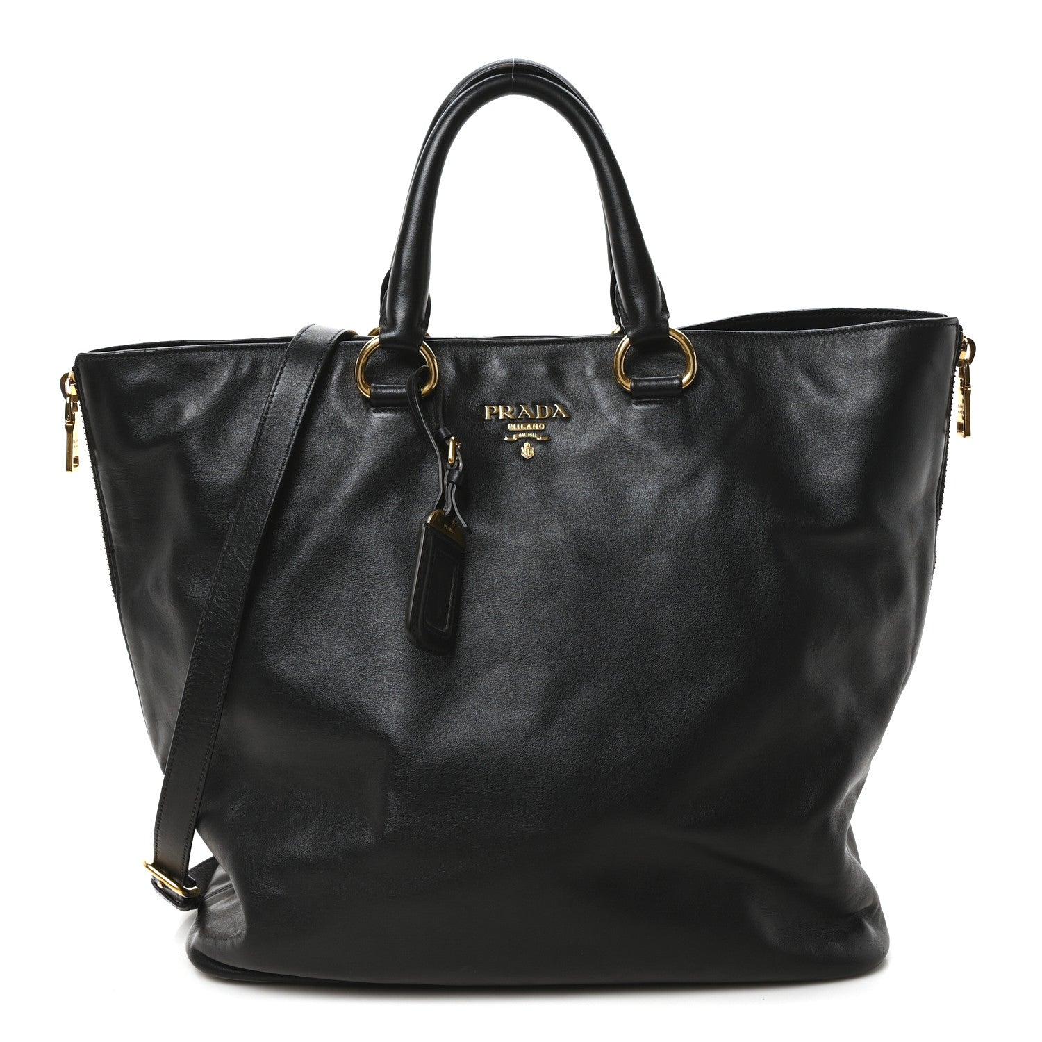 Prada Soft Calf Side Zip Tote Black 1 of 9