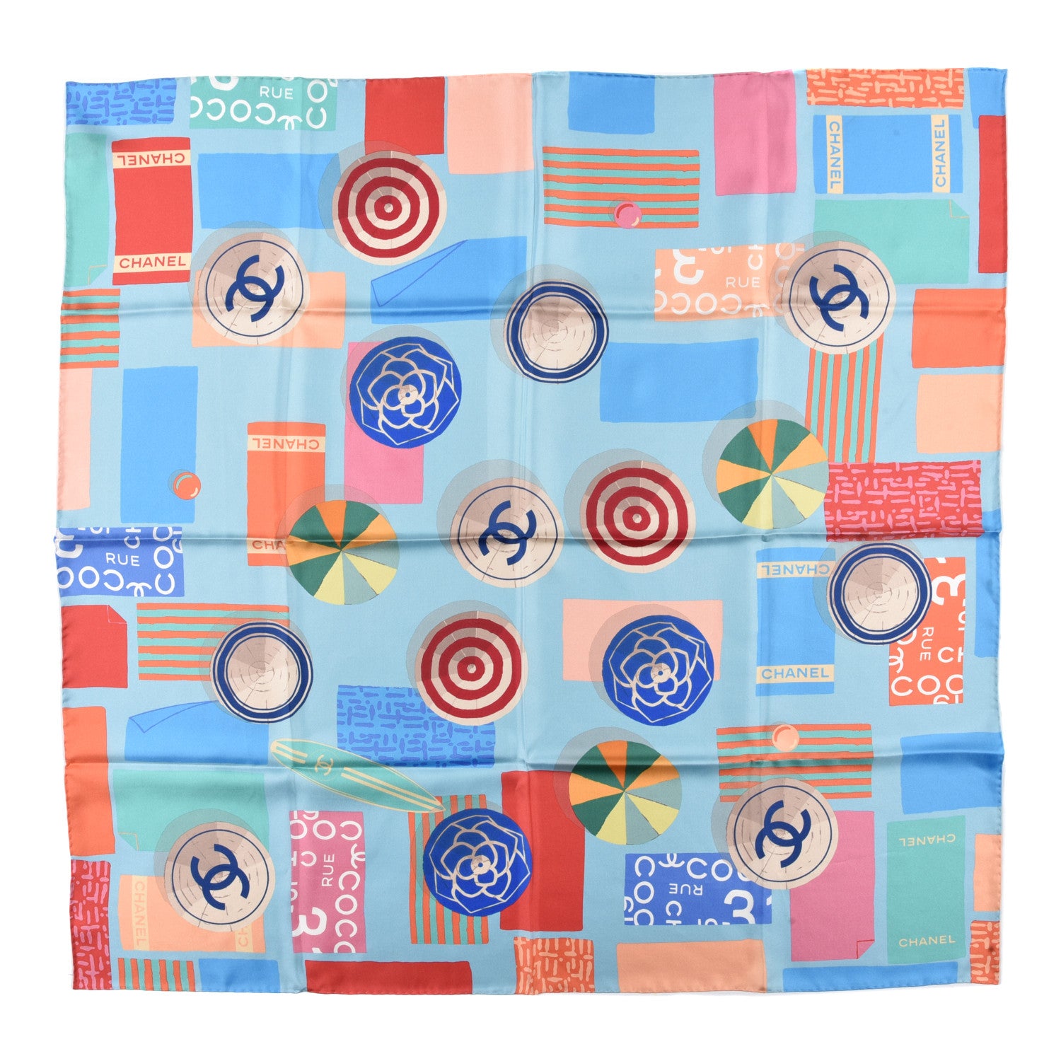 Chanel Silk CC Logo Square Scarf Blue Multicolor 1 of 3