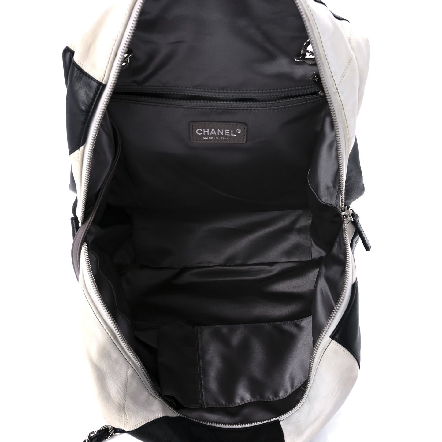 Lambskin CC Patchwork Shoulder Bag Black White