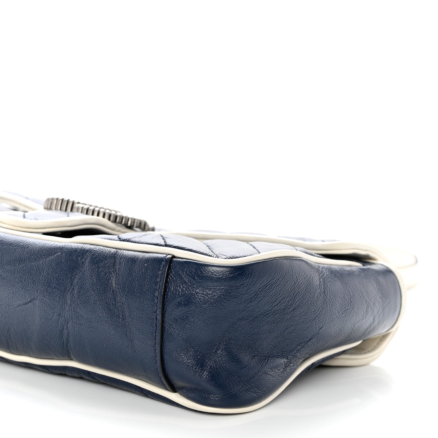 Gucci Vintage Effect Calfskin Matelasse Diagonal Small Torchon GG Marmont Shoulder Bag Blue Agata Mystic White 10 of 10