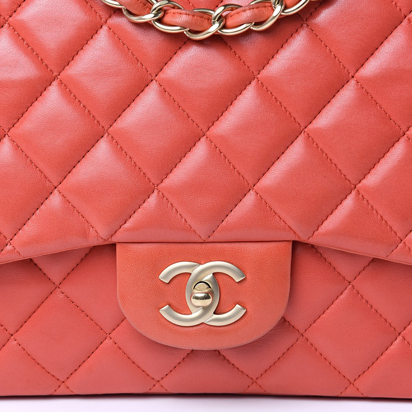 Lambskin Quilted Jumbo Single Flap Coral