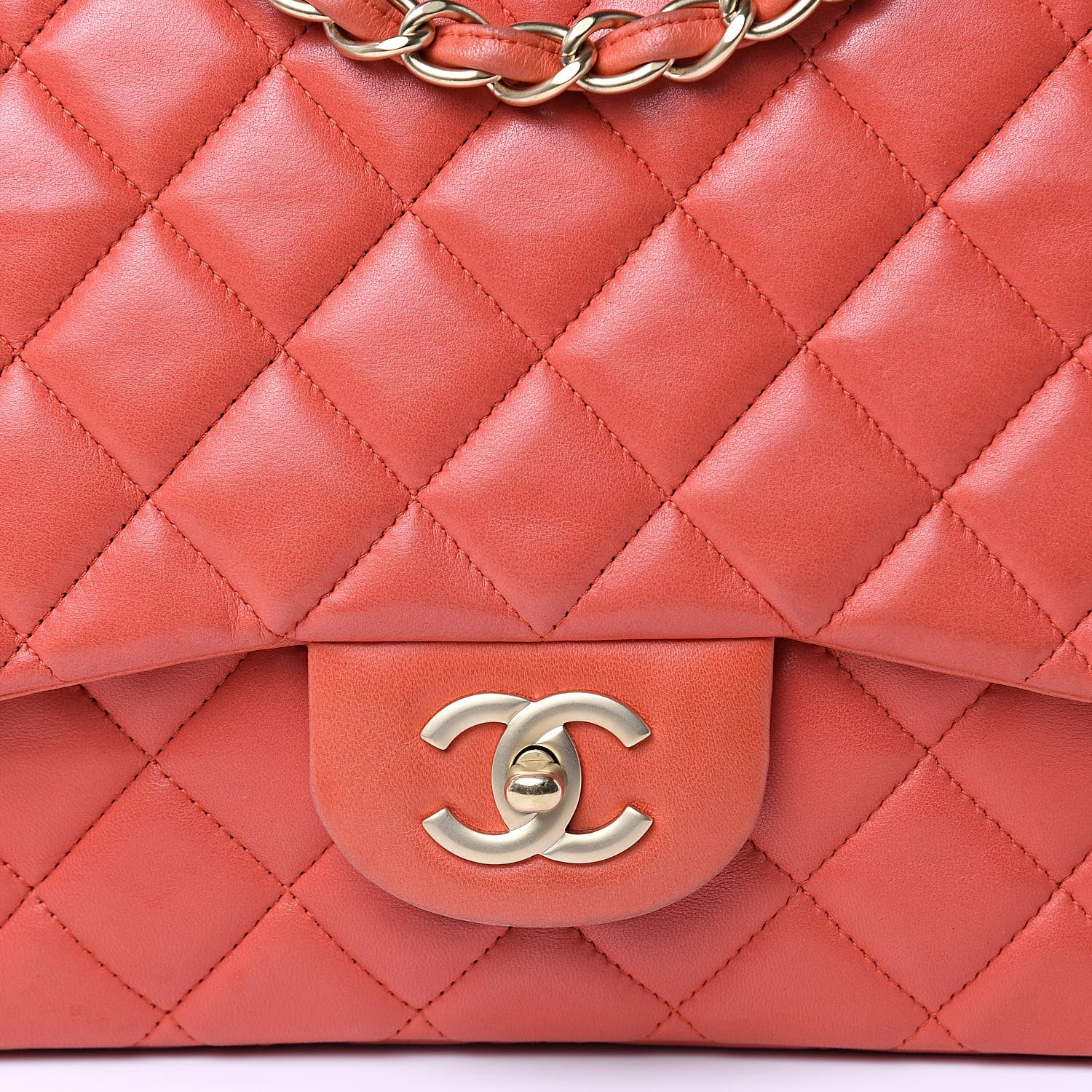 Chanel Lambskin Quilted Jumbo Single Flap Coral 16 of 19