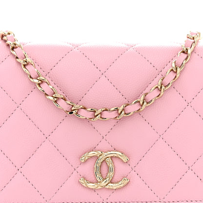 Chanel Caviar Quilted Textured CC Wallet on Chain WOC Light Pink 8 of 10