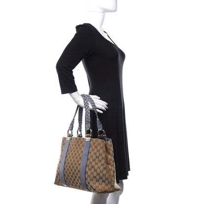 Gucci Monogram Medium Bamboo Bar Tote Blue 2 of 10