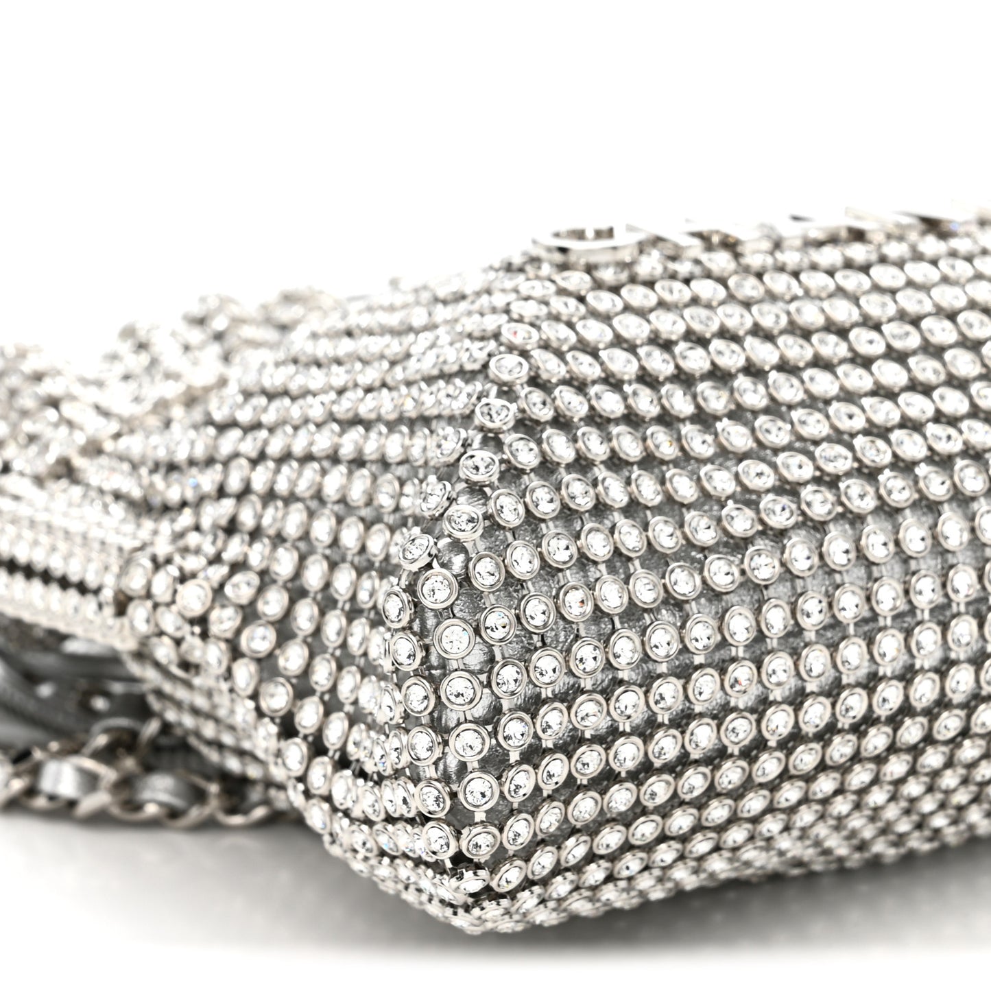 Crystal Embellished Metallic Lambskin Mini Chanel 22 Silver