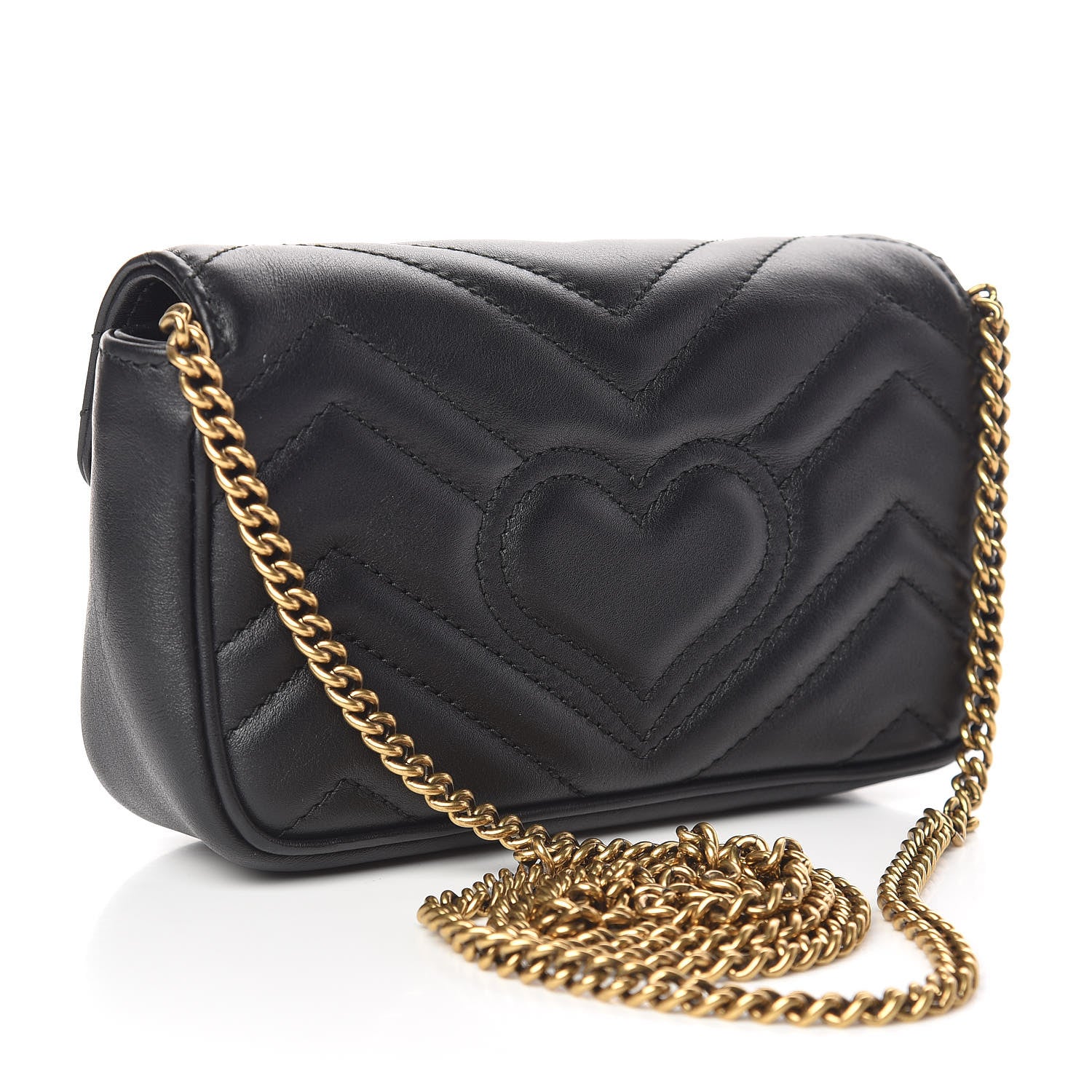 Gucci Calfskin Matelasse Super Mini GG Marmont Shoulder Bag Black 3 of 11