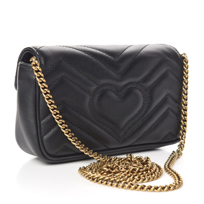 Gucci Calfskin Matelasse Super Mini GG Marmont Shoulder Bag Black 3 of 11