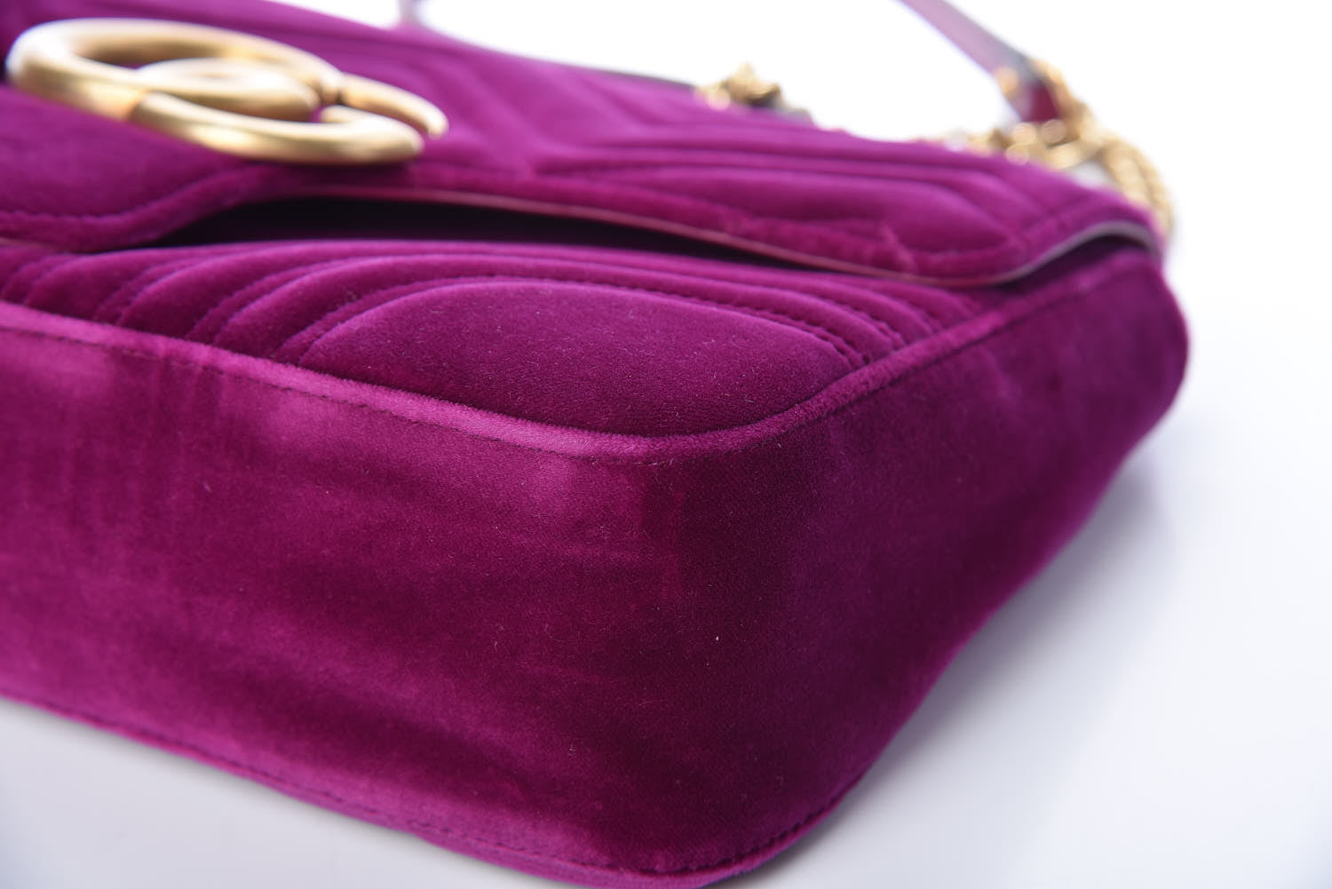 Gucci Velvet Matelasse Medium GG Marmont Shoulder Bag Fuchsia Violet Cyclamen 9 of 14