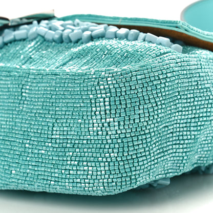 Fendi Rolling Stone Vitello Seta Bead Embroidered Re-Edition Baguette Spring Turquoise 9 of 9