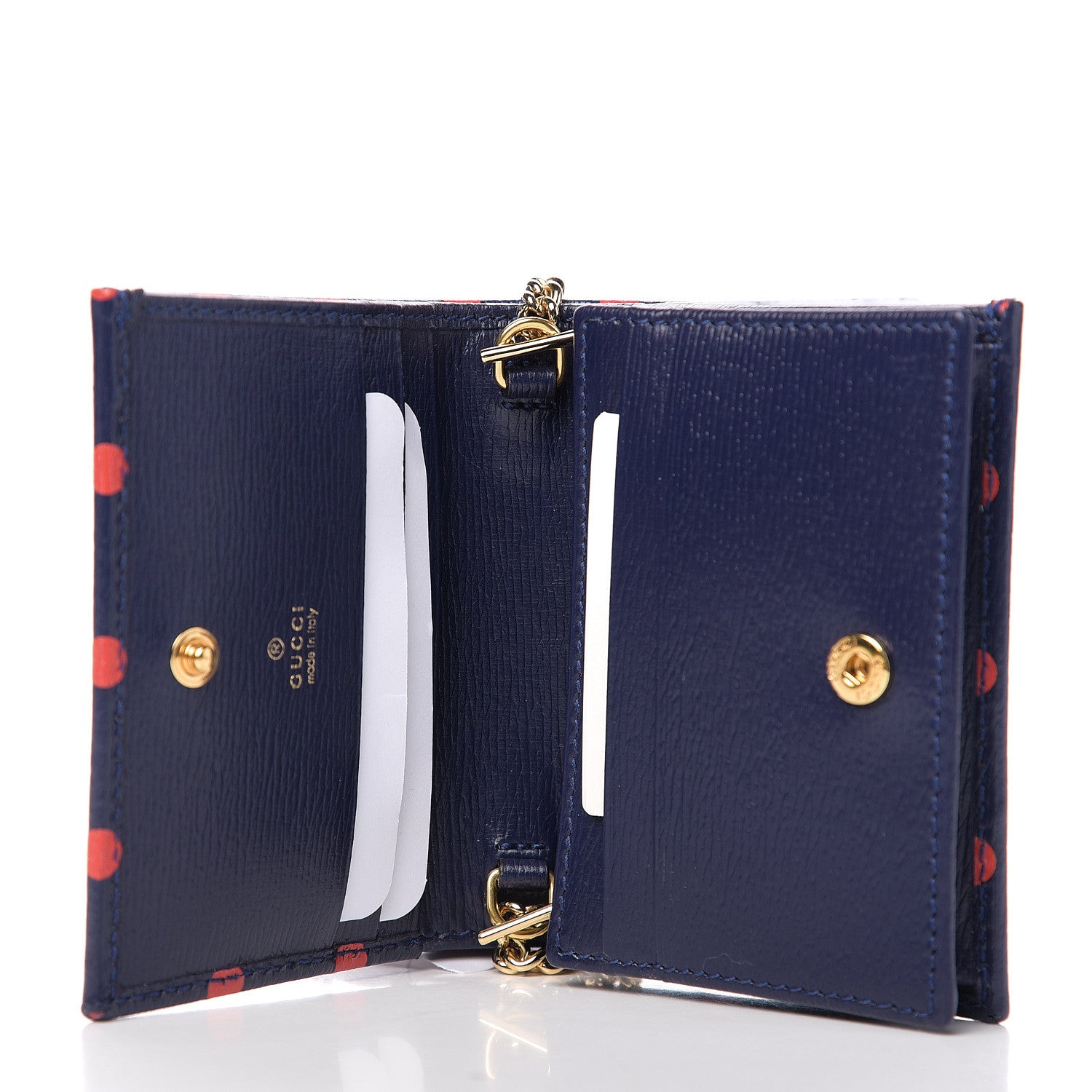 Gucci Shangai Calfskin Polka Dot Horsebit 1955 Chain Card Case Wallet Blue Orange Sailor Blue 4 of 8