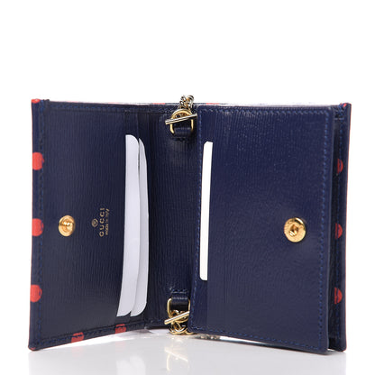 Gucci Shangai Calfskin Polka Dot Horsebit 1955 Chain Card Case Wallet Blue Orange Sailor Blue 4 of 8
